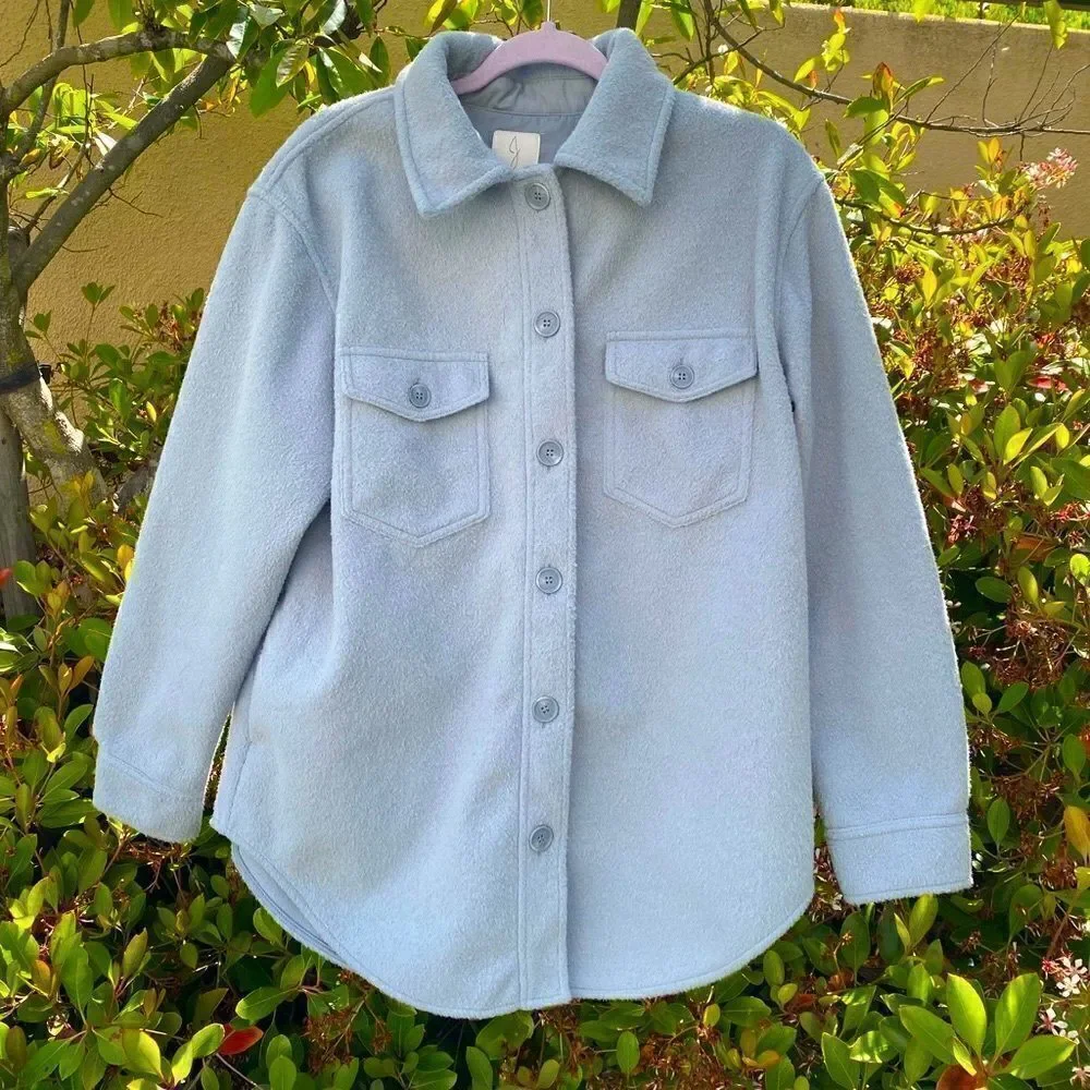 Joie Button Down Wooley Shacket/Jacket. Pale Blue/Gray. Size Large. VGUC